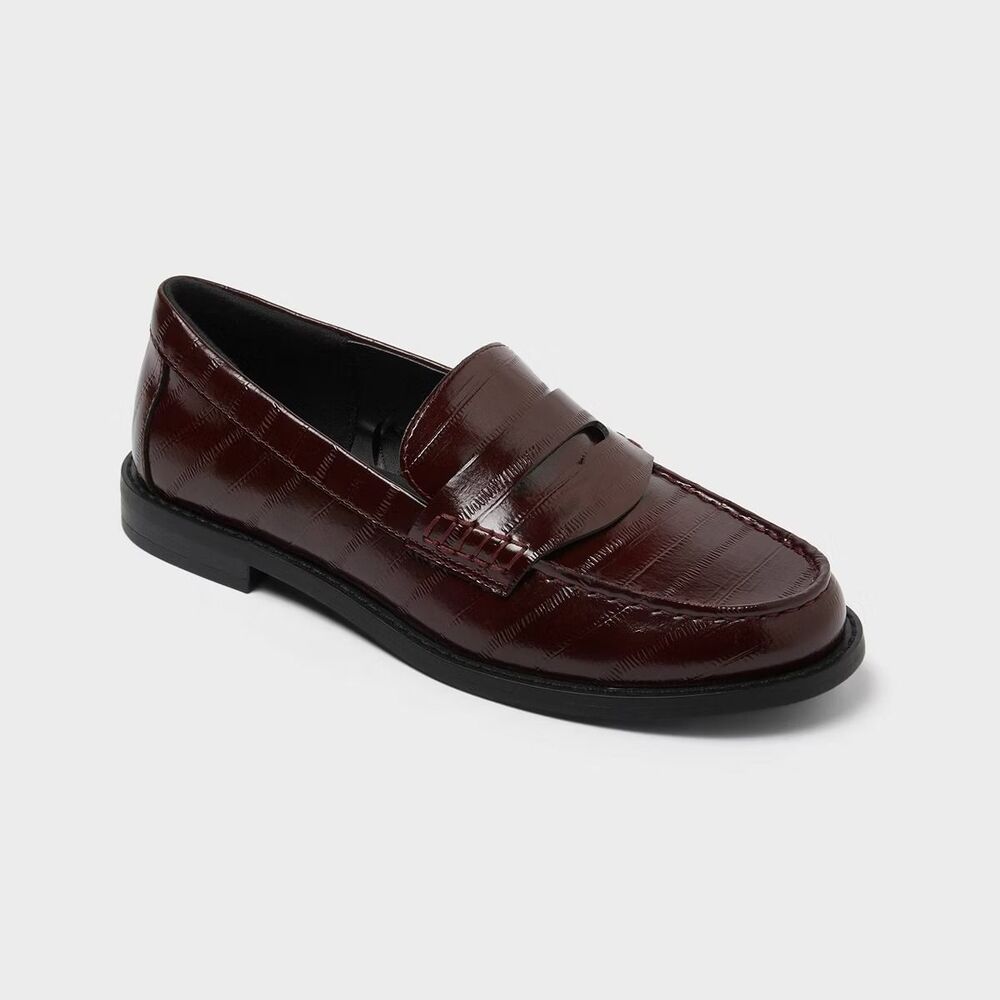 A New Day Burgundy Croc Embossed Penny Loafers - Womens size 8 - NEW